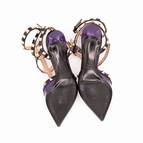 VALENTINO GARAVANI Rockstud Caged Mid Heel EU 37.5/US 7.5 Purple/Black - Picture 11 of 11